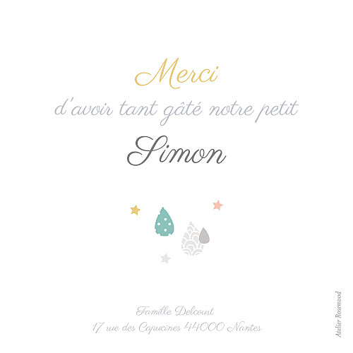 Carte de remerciement Merci tombe la pluie gris Carte de remerciement Merci tombe la pluie gris
