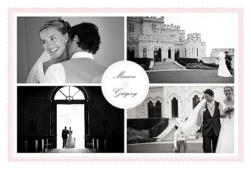 Carte de remerciement mariage Gourmand 4 photos rose Carte de remerciement mariage Gourmand 4 photos rose
