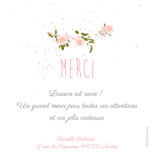 Carte de remerciement Merci bucolique photo gris rose - Verso Carte de remerciement Merci bucolique photo gris rose - Verso