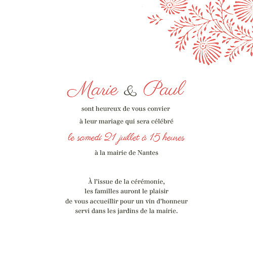 Faire-part de mariage Idylle (4 pages) corail - Page 3 Faire-part de mariage Idylle (4 pages) corail - Page 3