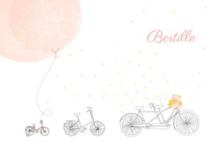 Faire-part de naissance À bicyclette (2 enfants) photos corail Faire-part de naissance À bicyclette (2 enfants) photos corail