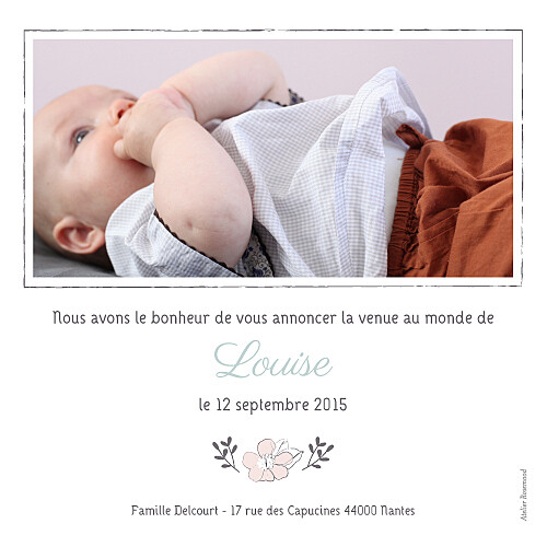 Faire-part de naissance Couronne de fleurs photo vert pâle Faire-part de naissance Couronne de fleurs photo vert pâle