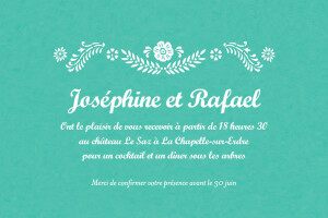 Carton d'invitation mariage Papel Picado menthe Carton d'invitation mariage Papel Picado menthe
