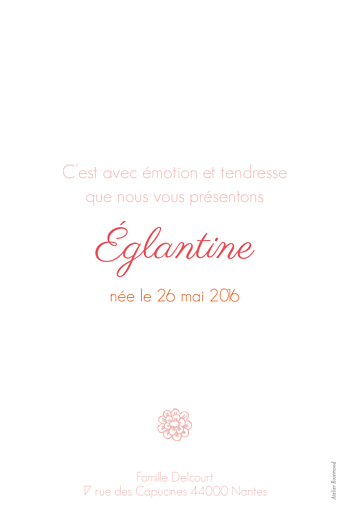Faire-part de naissance Paisley portrait rose & orange Faire-part de naissance Paisley portrait rose & orange