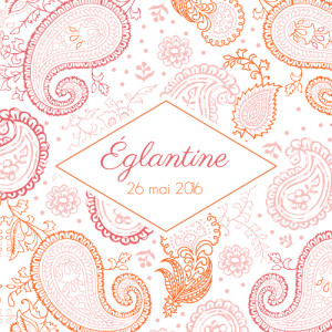 Faire-part de naissance Mini paisley photo rose & orange Faire-part de naissance Mini paisley photo rose & orange