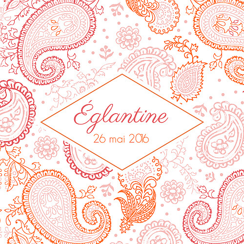 Faire-part de naissance Mini paisley photo rose & orange Faire-part de naissance Mini paisley photo rose & orange