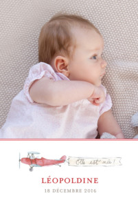 Faire-part de naissance Avion (version fille) rouge Faire-part de naissance Avion (version fille) rouge