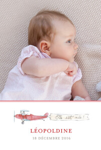 Faire-part de naissance Avion (version fille) rouge Faire-part de naissance Avion (version fille) rouge