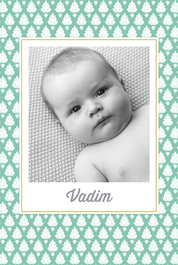 Faire-part de naissance Batik portrait (2 photos) vert Faire-part de naissance Batik portrait (2 photos) vert