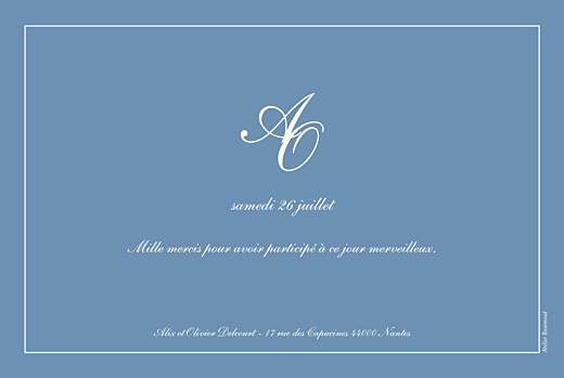 Carte de remerciement mariage Chic liseré bleu - Verso Carte de remerciement mariage Chic liseré bleu - Verso