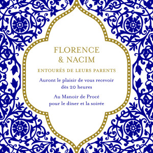 Carton d'invitation mariage Byzance bleu