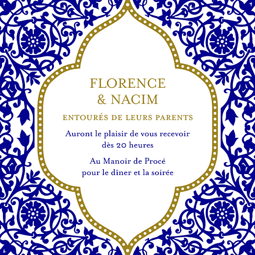 Carton d'invitation mariage Byzance bleu Carton d'invitation mariage Byzance bleu