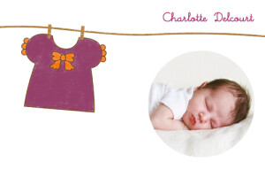 Carte de remerciement Petite blouse photo prune & orange Carte de remerciement Petite blouse photo prune & orange