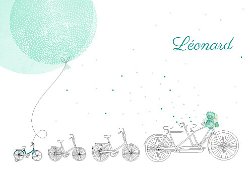 Faire-part de naissance À bicyclette (3 enfants) vert - Recto