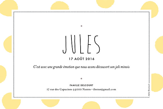Faire-part de naissance Big dots photo jaune Faire-part de naissance Big dots photo jaune