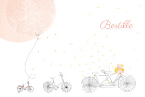 Faire-part de naissance À bicyclette (2 enfants) corail Faire-part de naissance À bicyclette (2 enfants) corail