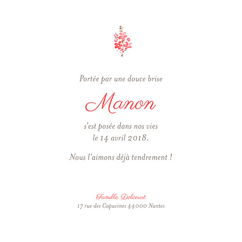 Faire-part de naissance Fleurs des champs photo rose Faire-part de naissance Fleurs des champs photo rose