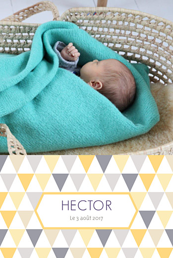 Faire-part de naissance Triangles portrait photo jaune violet Faire-part de naissance Triangles portrait photo jaune violet