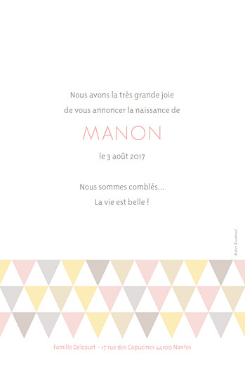 Faire-part de naissance Triangles portrait photo rose Faire-part de naissance Triangles portrait photo rose