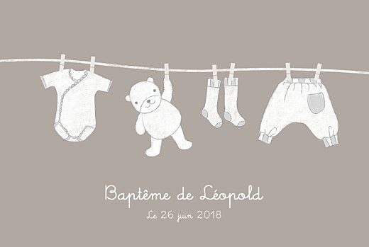 Faire-part de baptême Linge peluche taupe - Recto Faire-part de baptême Linge peluche taupe - Recto