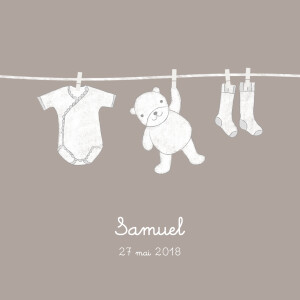 Faire-part de naissance Linge peluche (triptyque) taupe Faire-part de naissance Linge peluche (triptyque) taupe