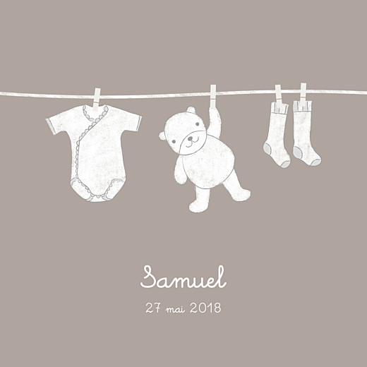 Faire-part de naissance Linge peluche (triptyque) taupe Faire-part de naissance Linge peluche (triptyque) taupe