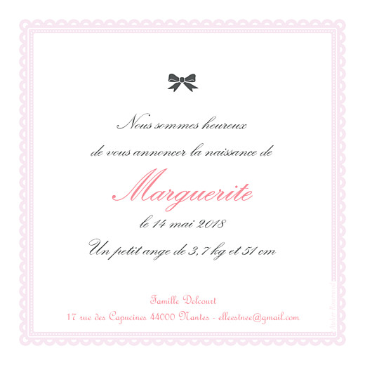 Faire-part de naissance Petit versailles (triptyque) rose Faire-part de naissance Petit versailles (triptyque) rose