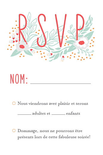 Carton réponse mariage Eden vert - Recto Carton réponse mariage Eden vert - Recto