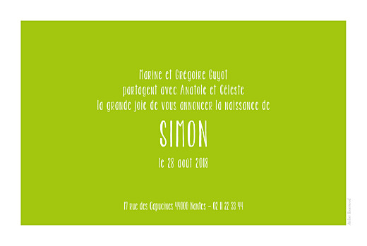 Faire-part de naissance Tout simplement vert pomme Faire-part de naissance Tout simplement vert pomme
