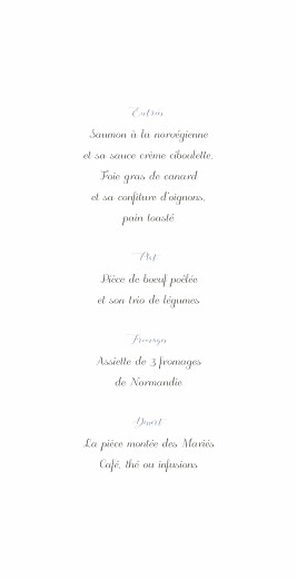Menu de mariage Grâce (4 pages) blanc bleu Menu de mariage Grâce (4 pages) blanc bleu