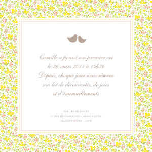 Faire-part de naissance Liberty medaillon photo jaune Faire-part de naissance Liberty medaillon photo jaune