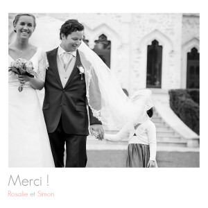 Carte de remerciement mariage Moderne photos (triptyque) blanc