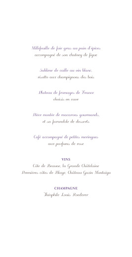 Menu de mariage Oiseaux (4 pages) prune - Page 3 Menu de mariage Oiseaux (4 pages) prune - Page 3