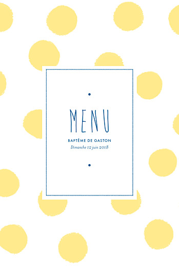 Menu de baptême Big dots jaune - Recto Menu de baptême Big dots jaune - Recto