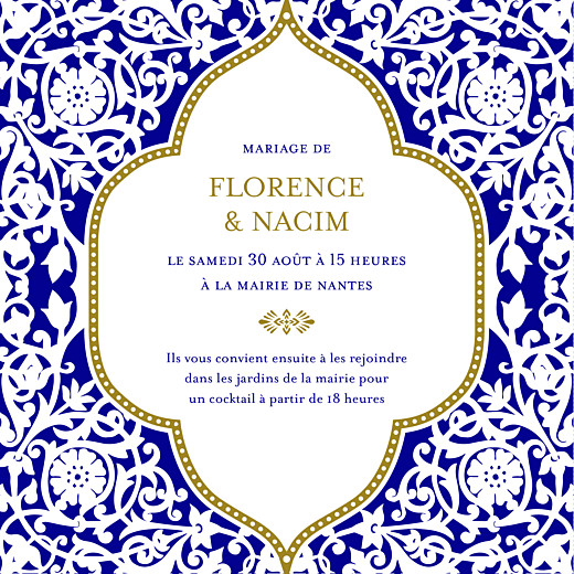 Faire-part de mariage Byzance (carré) bleu Faire-part de mariage Byzance (carré) bleu