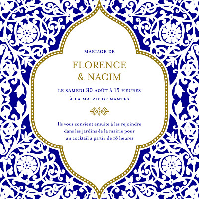 Faire-part de mariage Byzance (carré) bleu finition Faire-part de mariage Byzance (carré) bleu finition