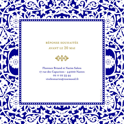 Faire-part de mariage Byzance (carré) bleu Faire-part de mariage Byzance (carré) bleu