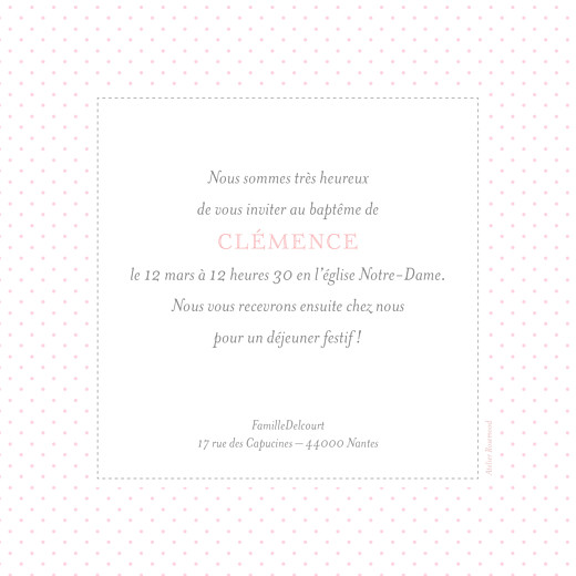Faire-part de baptême Pois chics photo rose Faire-part de baptême Pois chics photo rose