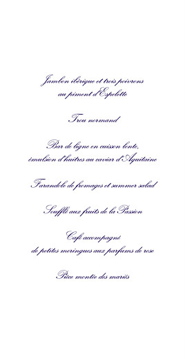 Menu de mariage Élégant blanc Menu de mariage Élégant blanc
