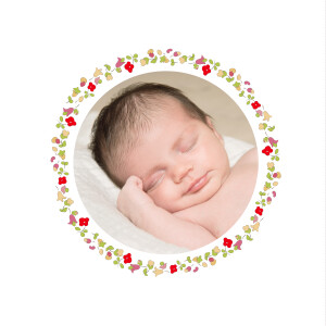 Faire-part de naissance Jardin fleuri photo rouge Faire-part de naissance Jardin fleuri photo rouge