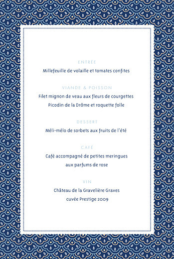 Menu de baptême Pattern écusson bleu - Verso Menu de baptême Pattern écusson bleu - Verso