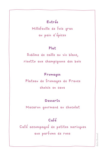 Menu de baptême Libellule photo prune - Verso Menu de baptême Libellule photo prune - Verso