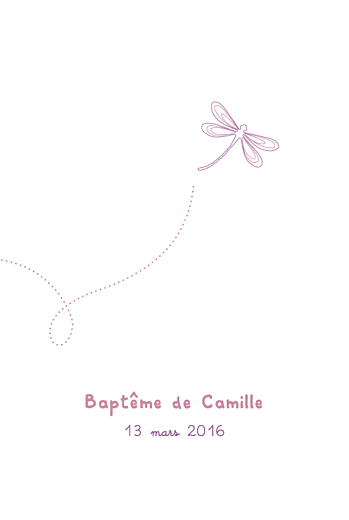 Menu de baptême Libellule prune - Recto Menu de baptême Libellule prune - Recto