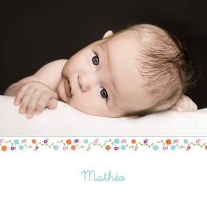 Faire-part de naissance Bilingue cueillette blanc & bleu Faire-part de naissance Bilingue cueillette blanc & bleu