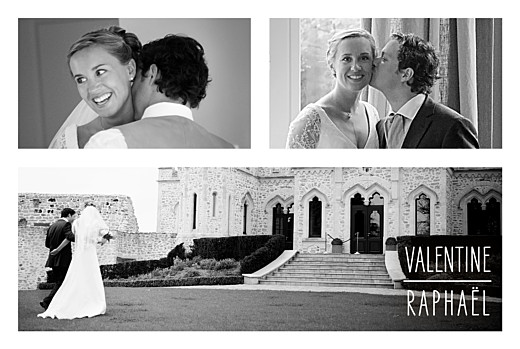 Carte de remerciement mariage Toi & Moi (cadre 3 photos) blanc - Recto