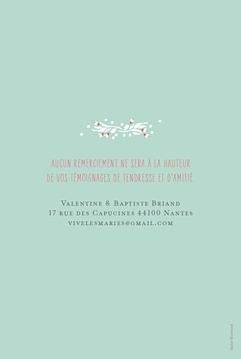 Carte de remerciement mariage Eden vert - Verso Carte de remerciement mariage Eden vert - Verso