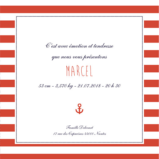 Faire-part de naissance Matelot photo (4 pages) bleu & rouge - Page 3 Faire-part de naissance Matelot photo (4 pages) bleu & rouge - Page 3