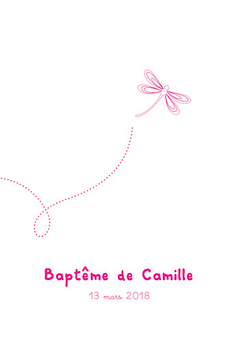 Menu de baptême Libellule rose Menu de baptême Libellule rose