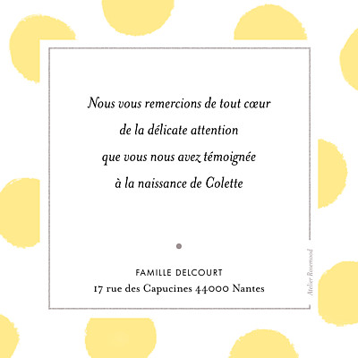 Carte de remerciement Merci big dots jaune finition Carte de remerciement Merci big dots jaune finition