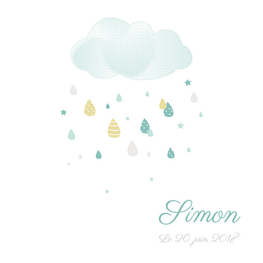Faire-part de naissance Tombe la pluie (triptyque) blanc & vert Faire-part de naissance Tombe la pluie (triptyque) blanc & vert